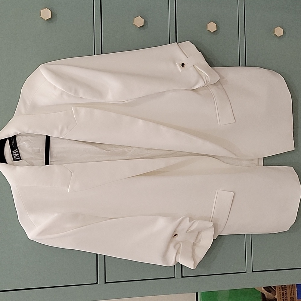 Zara White Blazer Soft Textured Suit Jacket